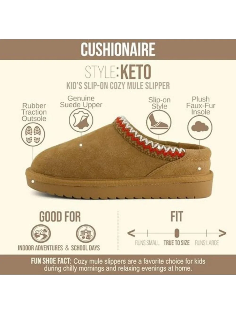 Cozy Suede Leather Kids Slippers - Slip-On Mule House Shoes with Faux Fur Lining